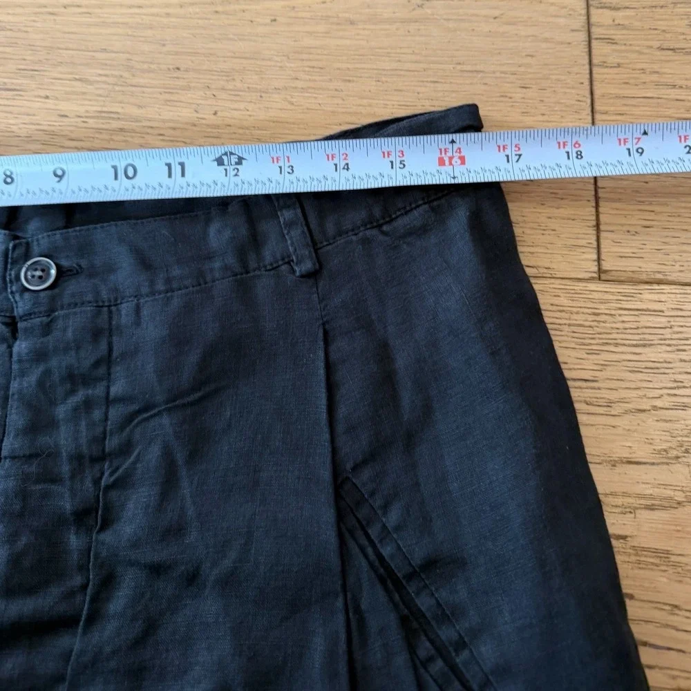 ISSI Athens Black 100% Linen‎ Pleated Tapered Trousers Size 3 SS180311 (1401)